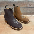 Men's Western Rodeo Ankle Boot Leather Sole Embroidered Est. 712 Camel