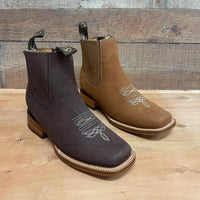 Men's Western Rodeo Ankle Boot Leather Sole Embroidered Est. 712 Camel