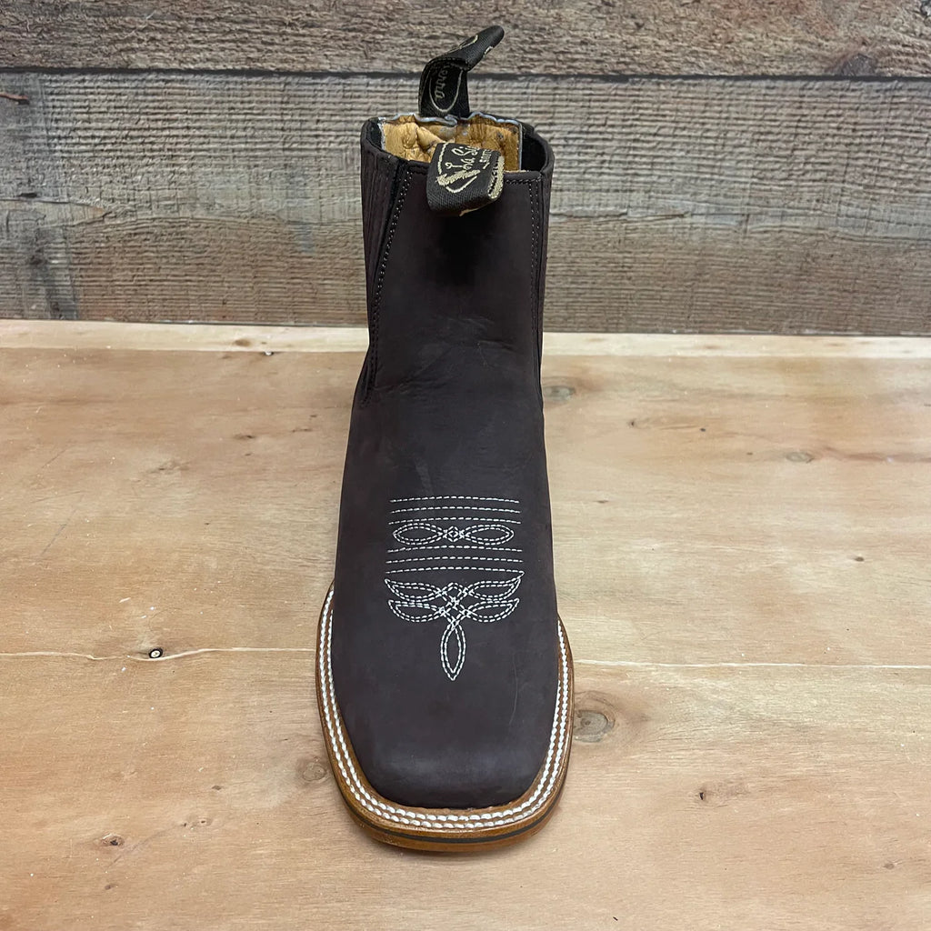 Men's Western Rodeo Ankle Boot Leather Sole Embroidered Est. 712 Moka