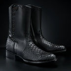 Rodeo Cartie Men's Gala Python Oval Toe Roper Boots with Zipper – Black