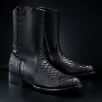 Rodeo Cartie Men's Gala Python Oval Toe Roper Boots with Zipper – Black