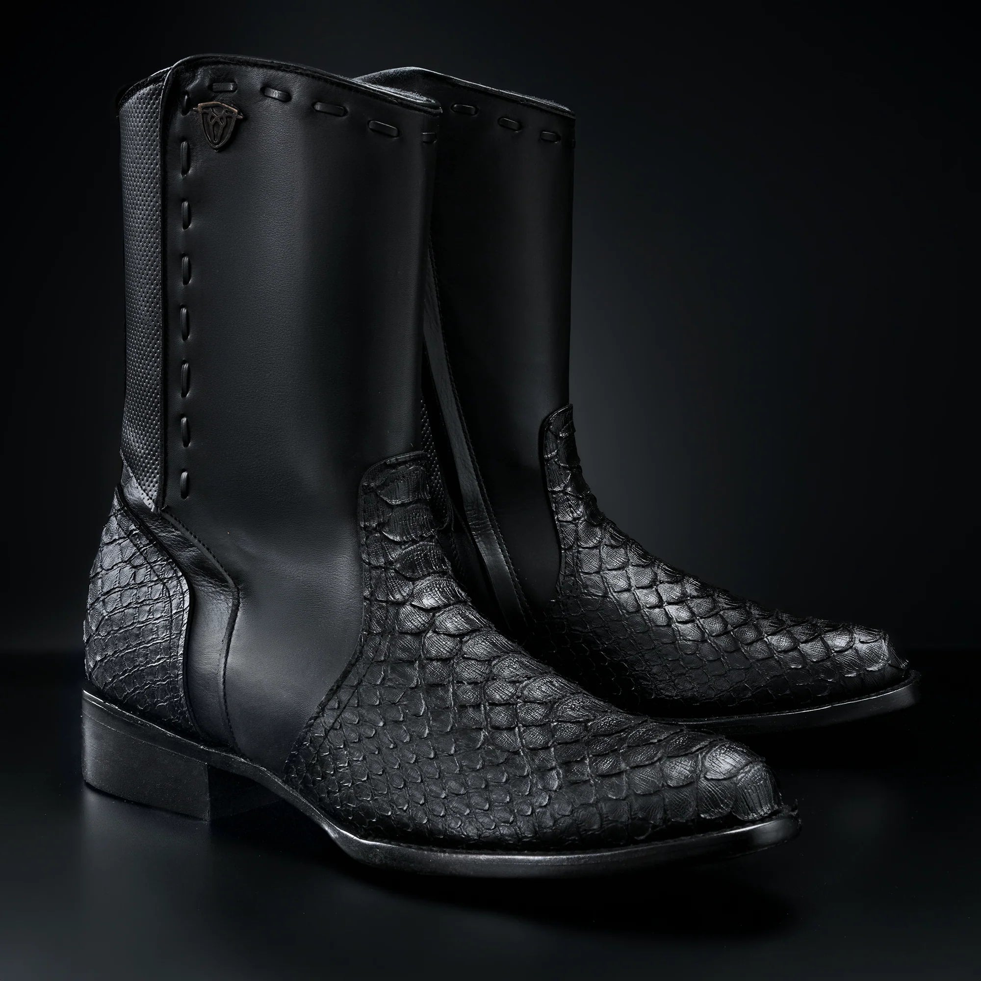Rodeo Cartie Men's Gala Python Oval Toe Roper Boots with Zipper – Black