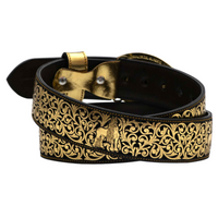 Laser Cut Leather Horse Western Belt with Removable Buckle - Gold