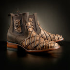 Men’s Rodeo Cartie Genuine Leather Pirarucu Fish Print Square Toe Ankle Boots - Oryx