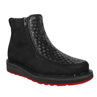 White Diamonds Men's Woven Leather Zip Ankle Boots – Black