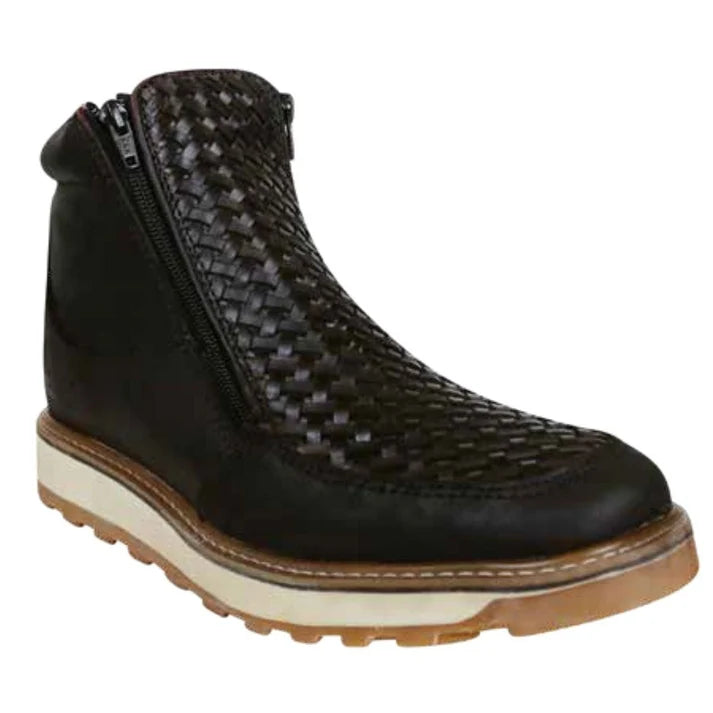 White Diamonds Men's Woven Leather Zip Ankle Boots – Black