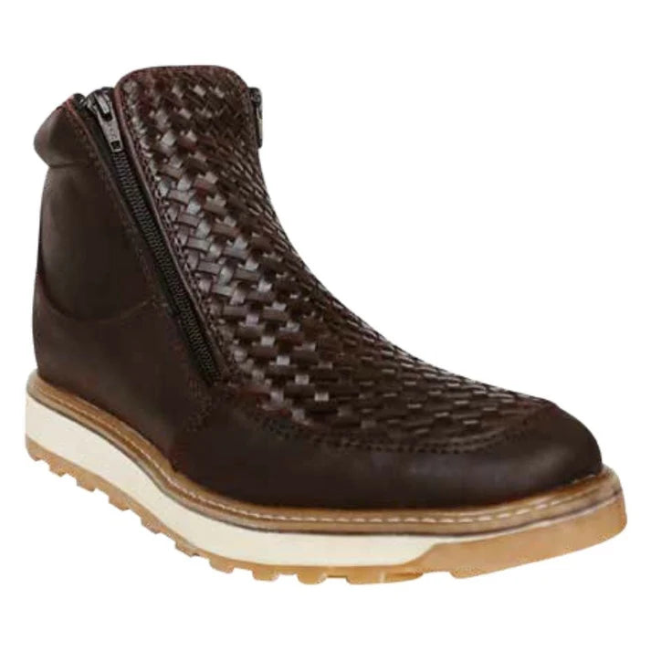 White Diamonds Men's Woven Leather Zip Ankle Boots – Brown