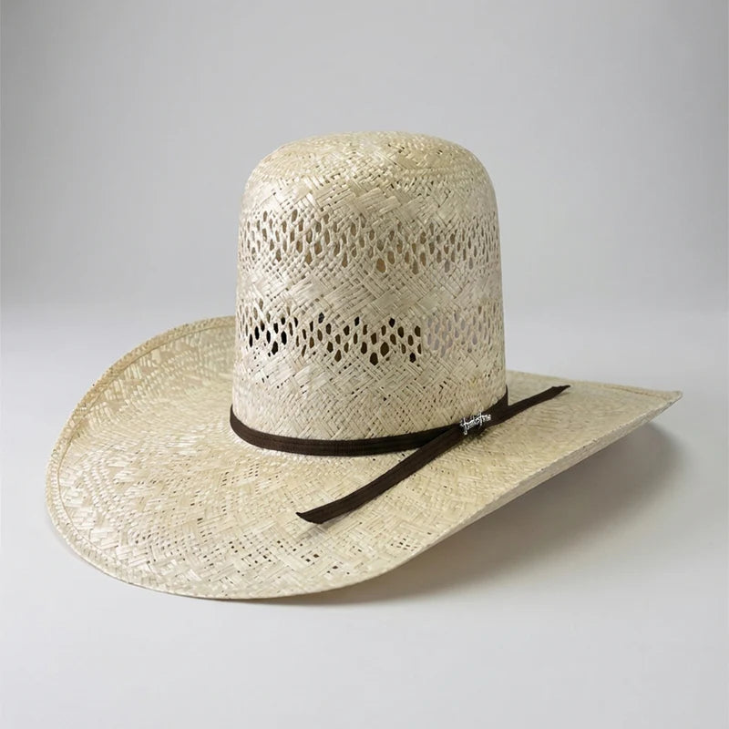 Tombstone Open Crown Sisol Vented Style Western Cowboy Shantung Straw Hat