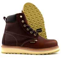 Patron Men’s Lace-Up Work Boots, Leather with Wedge Sole, Round Toe - Light Brown