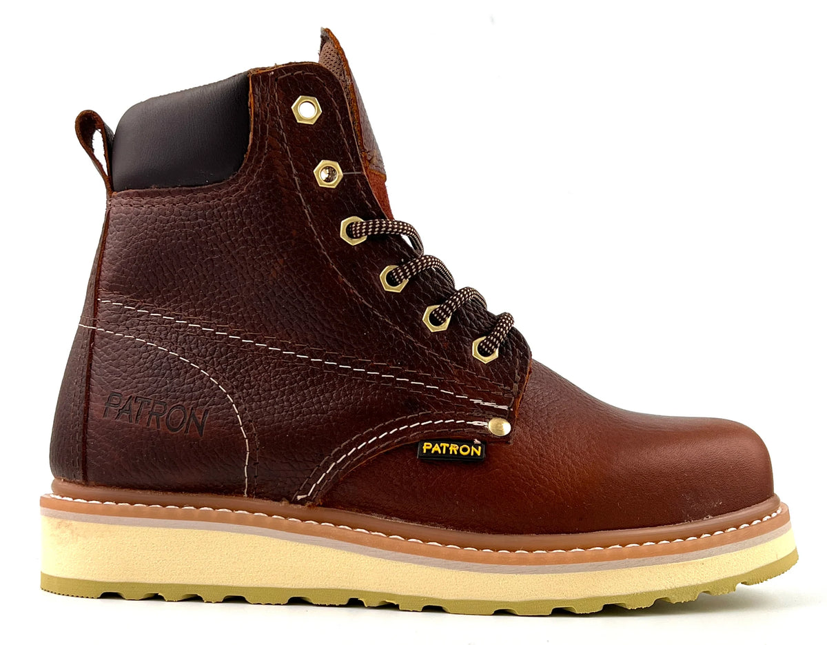 Patron Men’s Lace-Up Work Boots, Leather with Wedge Sole, Round Toe - Light Brown