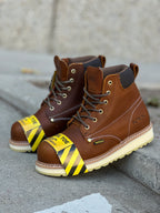 Patron Men’s Lace-Up Work Boots, Leather with Steel Toe and Wedge Sole, Round Steel Toe - Light Brown