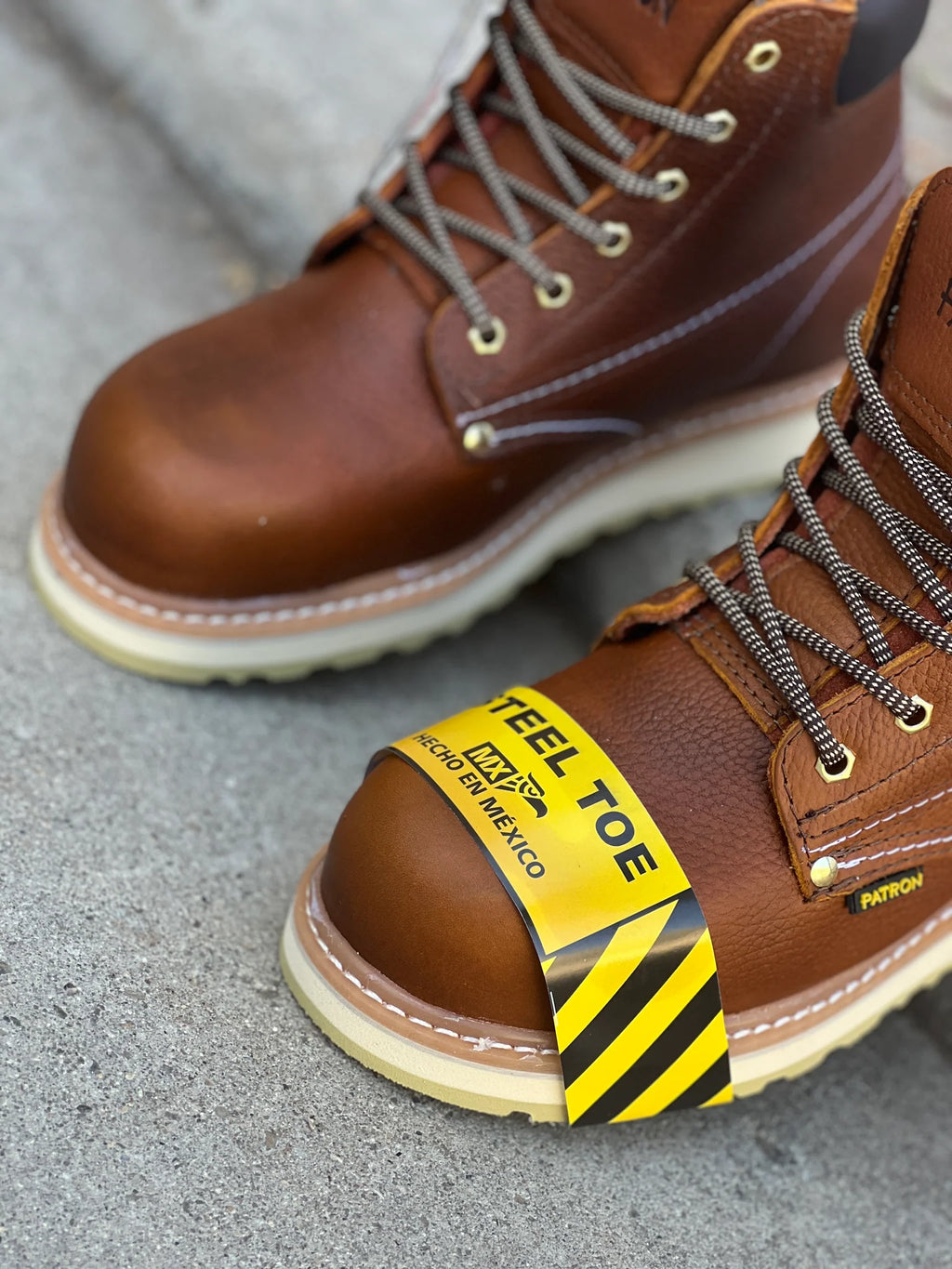 Patron Men’s Lace-Up Work Boots, Leather with Steel Toe and Wedge Sole, Round Steel Toe - Light Brown