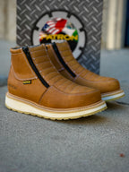 Patron Men’s Ankle Work Boots, Leather with Stitched Vamp and Wedge Sole, Round Toe - Havana Tan