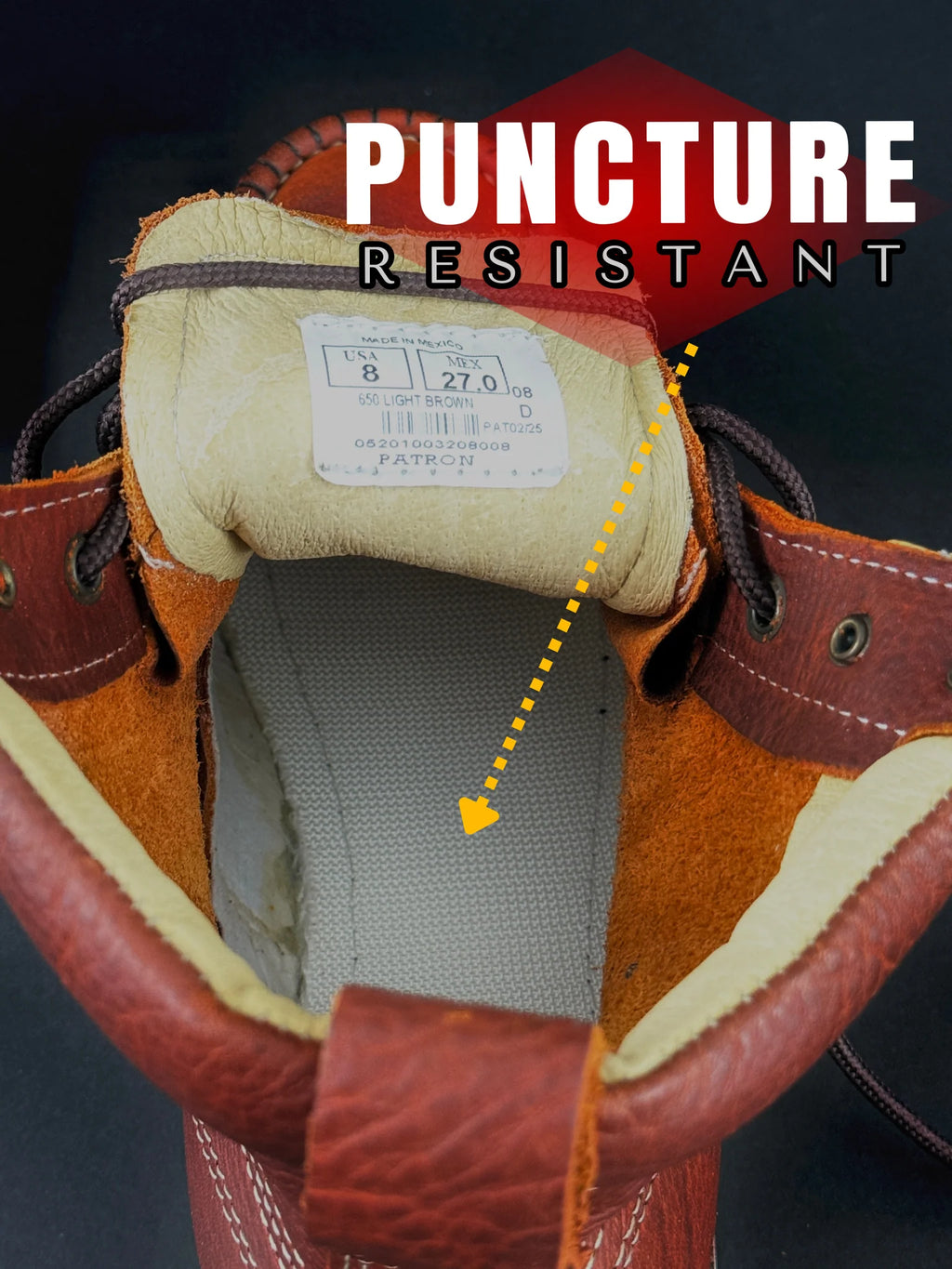 Patron Men’s Lace-Up Work Boots, Leather with Puncture-Resistant Wedge Sole, Moc Toe - Light Brown