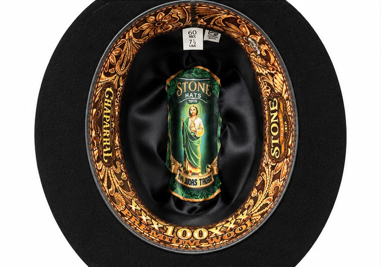 Stone 100X San Judas Sinaloa Style Western Cowboy Fur Felt Hat - Black