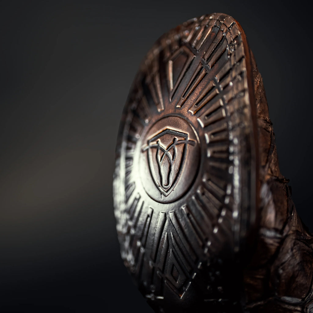 Durable hsole on men’s brown pirarucu square toe cowboy boots