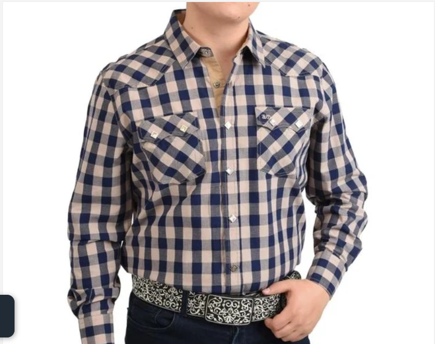 White Diamonds Western Shirt  - Blue with Beige Plaid WD-848