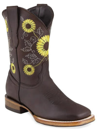 Women´s Silverton Sunflower All Leather Wide Square Toe Boots-Brown