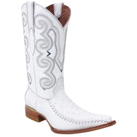 White Diamonds Men's Ostrich Print 3X Toe Cowboy Boots – White