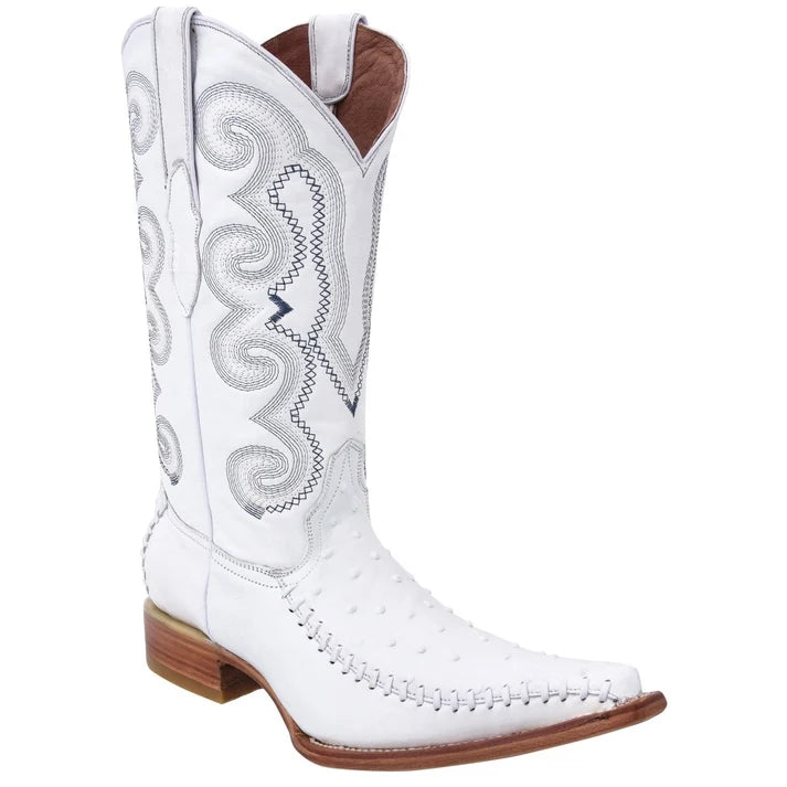 White Diamonds Men's Ostrich Print 3X Toe Cowboy Boots – White