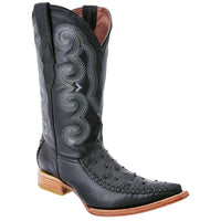 White Diamonds Men's Ostrich Print 3X Toe Cowboy Boots – Black