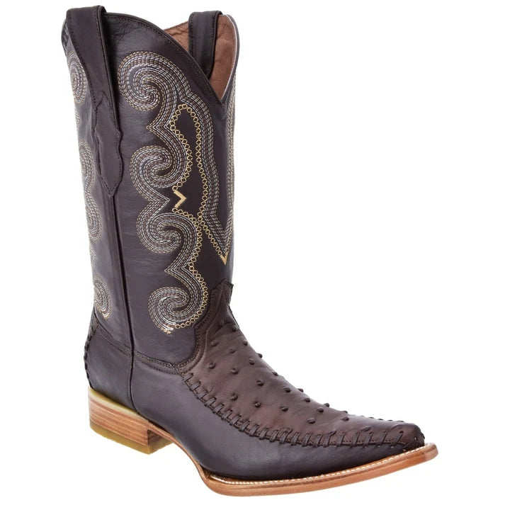 White Diamonds Men's Ostrich Print 3X Toe Cowboy Boots – Brown