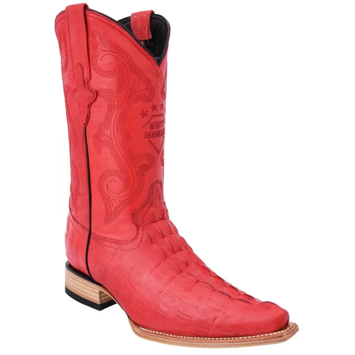 White Diamonds Men's Crocodile Print 3X Toe Cowboy Boots – Red
