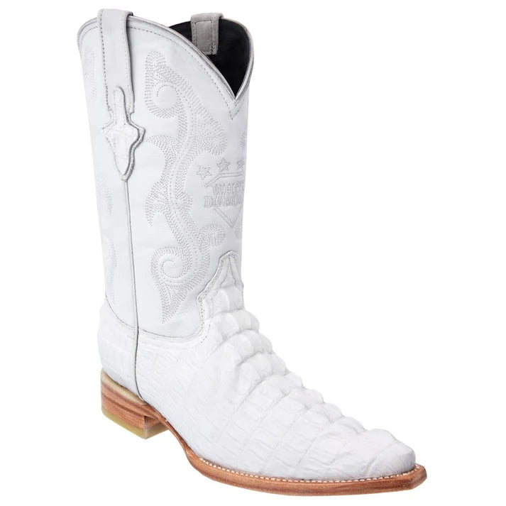 White Diamonds Men's Crocodile Print 3X Toe Cowboy Boots – White