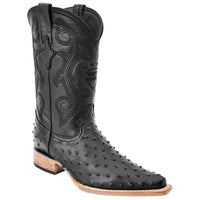 White Diamonds Men's Ostrich Print 3X Toe Cowboy Boots – Black