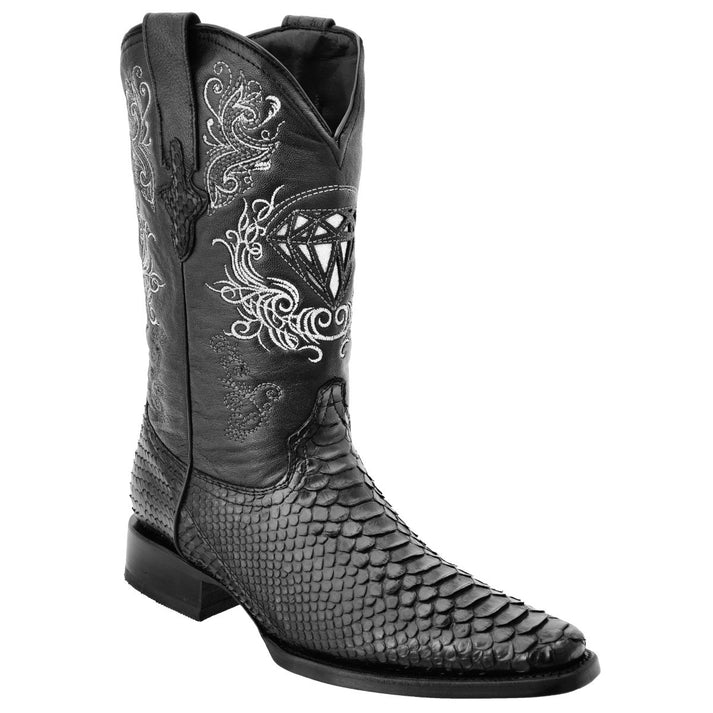 White Diamonds Men's Genuine Python 400 Square Toe Cowboy Boots – Black