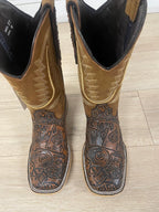 Joe Boots Men's The Gambler Handtooled Leather Square Toe Cowboy Boots – Tan