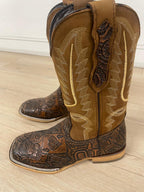 Joe Boots Men's The Gambler Handtooled Leather Square Toe Cowboy Boots – Tan