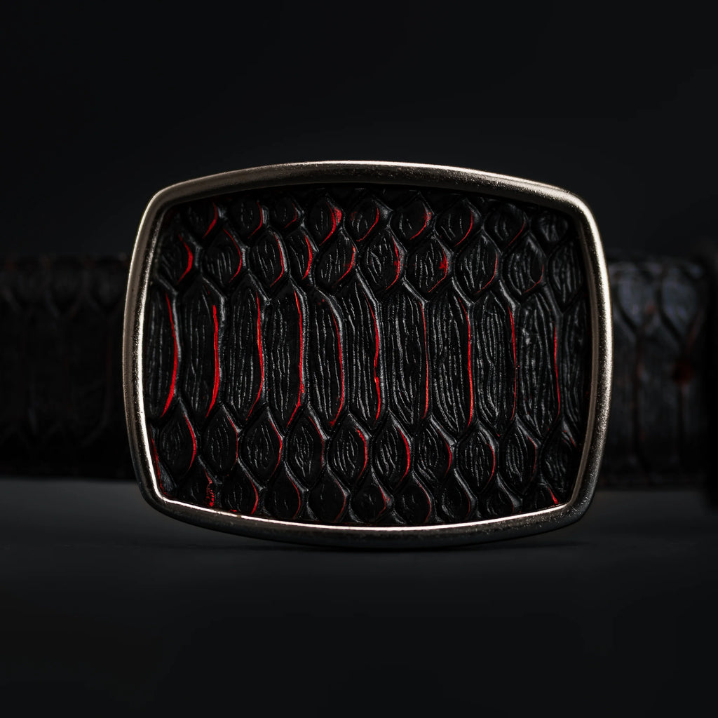 Python Snakeskin Print Western Belt with Removable Buckle - Black Cherry