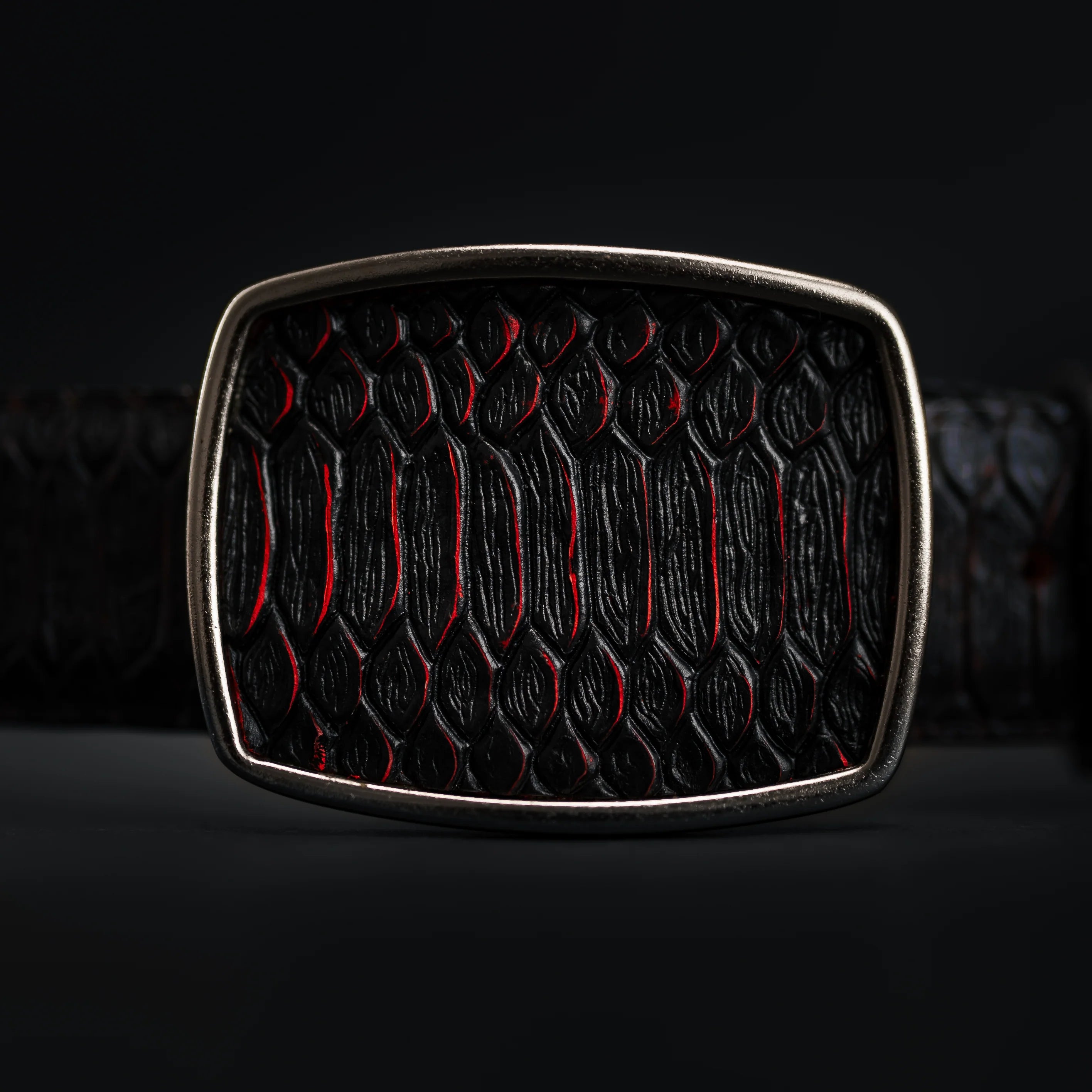 Python Snakeskin Print Western Belt with Removable Buckle - Black Cherry