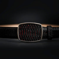 Python Snakeskin Print Western Belt with Removable Buckle - Black Cherry