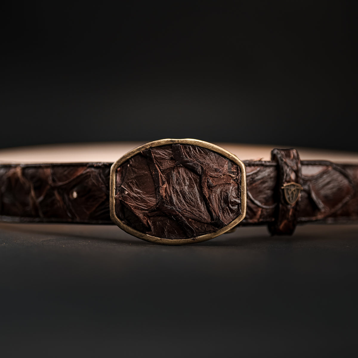 Genuine Pirarucu Monster Fish Skin Western Belt with Removable Buckle - Brown