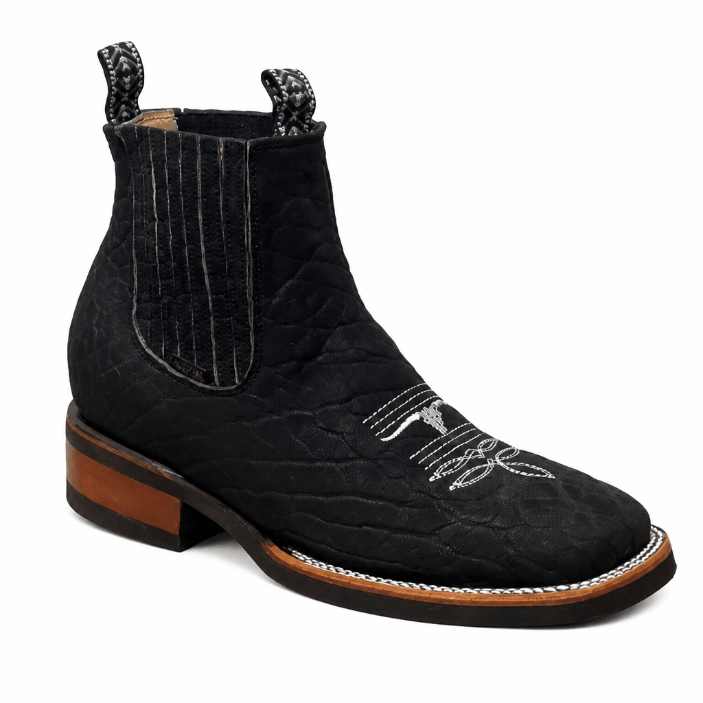 A&A Western Wear Men’s Bull Neck Leather Square Toe Ankle Boots – Black - OriginalWestern.com