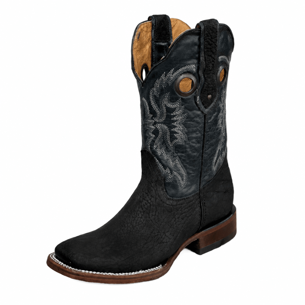 A&A Western Wear Men's Bull Neck Leather Square Toe Western Boots – Black - OriginalWestern.com