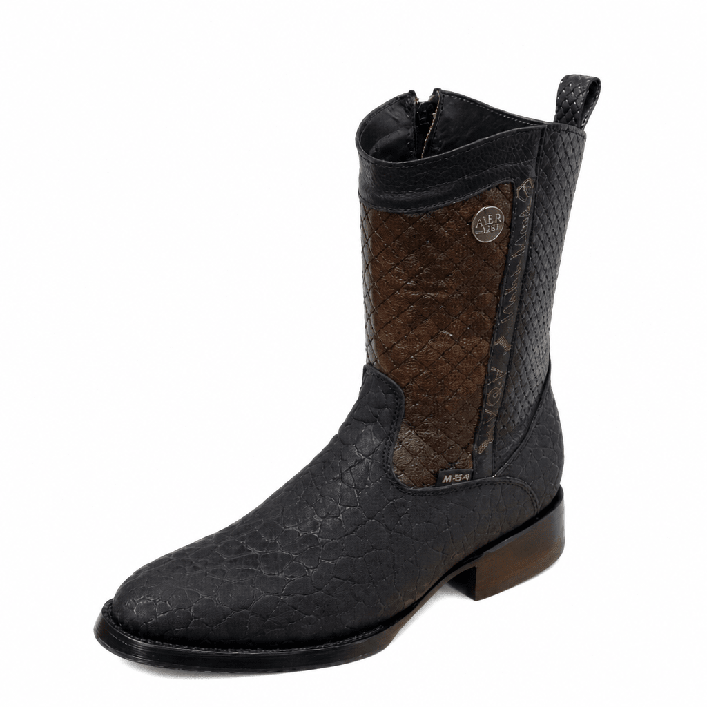A&A Western Wear Men's Bull Neck Leather Zip Oval toe Western Boots – Black - OriginalWestern.com