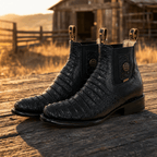 A&A Western Wear Men’s Crocodile Belly Print Square Toe Ankle Boots – Black - OriginalWestern.com