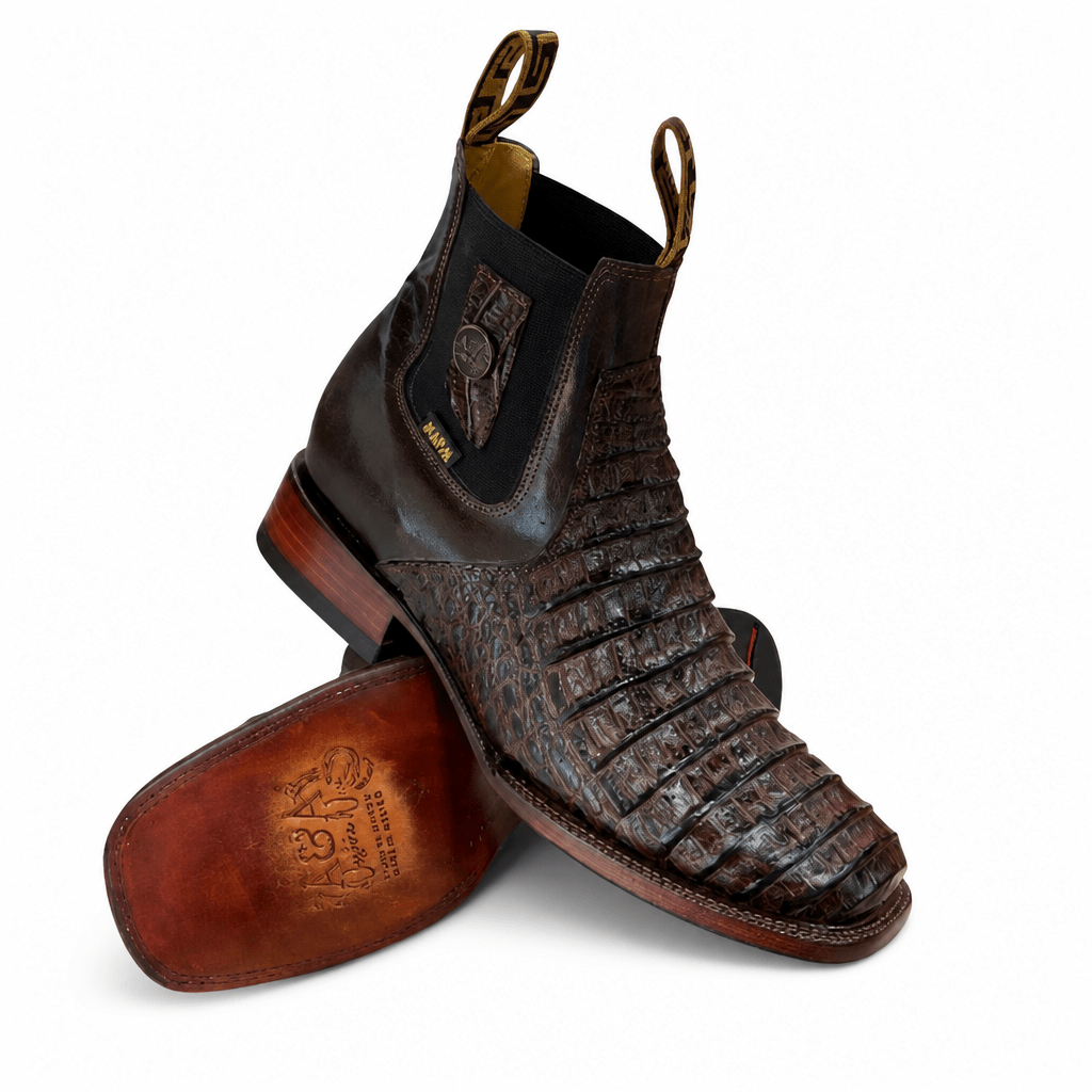 A&A Western Wear Men’s Crocodile Belly Print Square Toe Ankle Boots – Brown - OriginalWestern.com