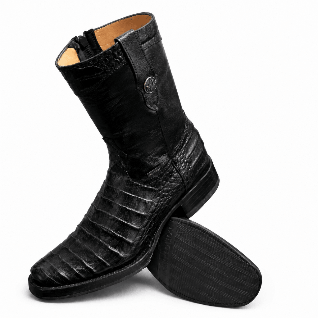 A&A Western Wear Men's Crocodile Print Square Toe Zip Boots – Black - OriginalWestern.com