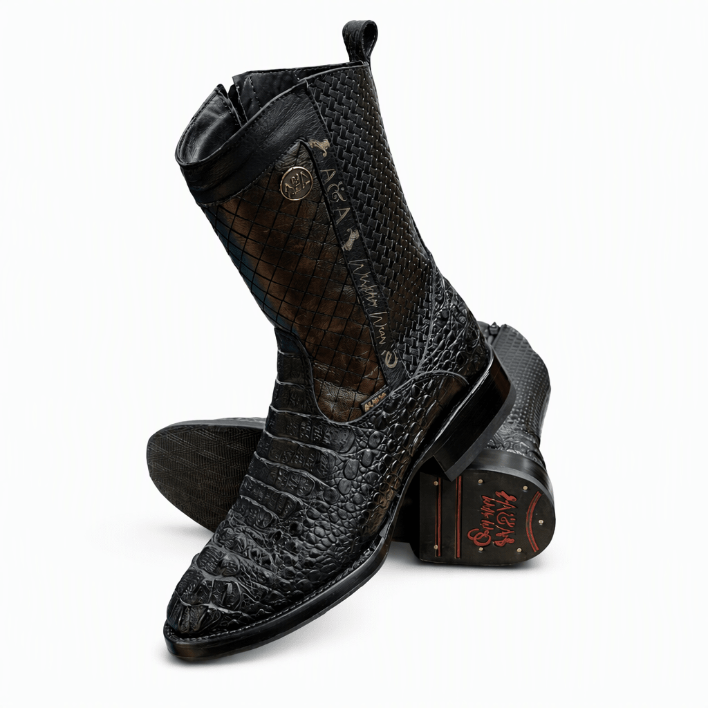 A&A Western Wear Men's Crocodile Print Zip Oval toe Boots – Black - OriginalWestern.com
