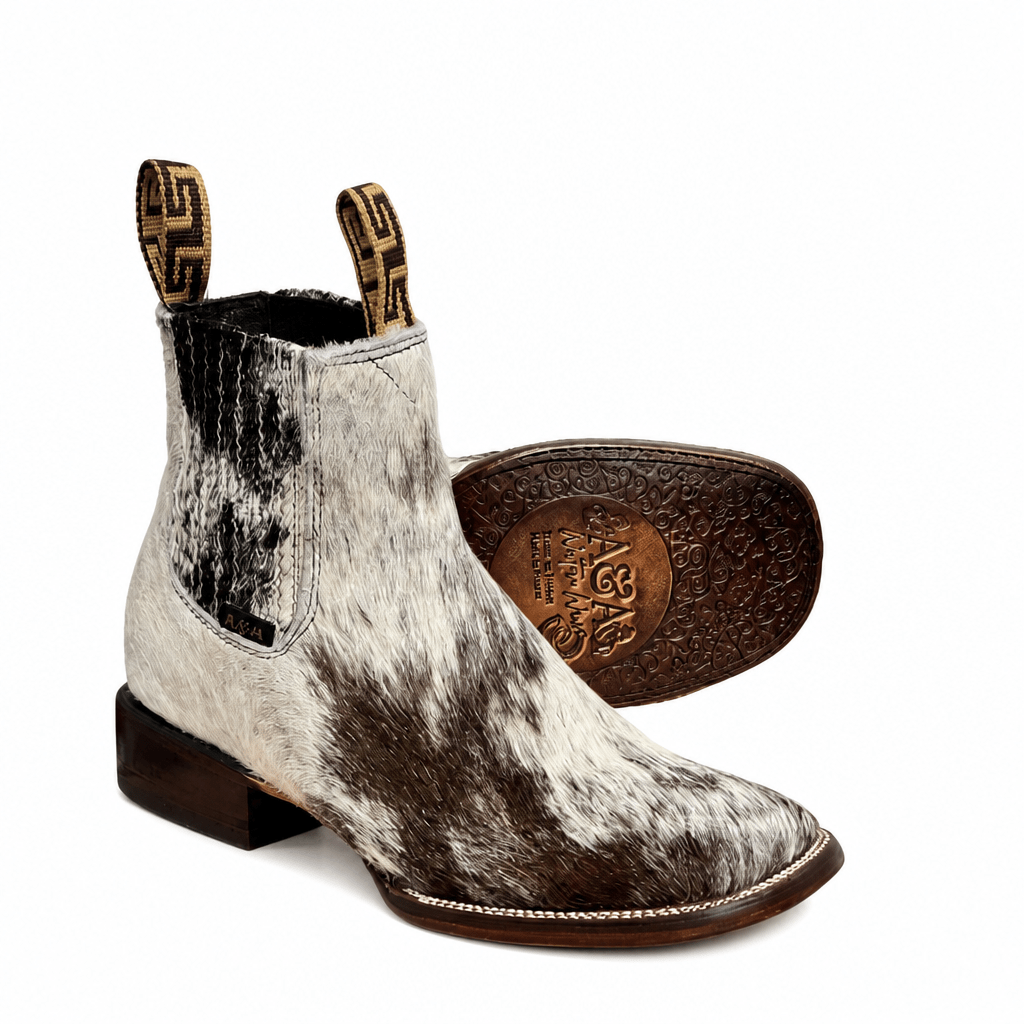 A&A Western Wear Men’s Hair-On Cowhide Square Toe Ankle Boots – Black & White - OriginalWestern.com