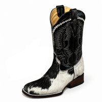 A&A Western Wear Men's Hair-On Cowhide Square Toe Western Boots – Black & White - OriginalWestern.com