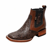A&A Western Wear Men’s Hand-Tooled Leather Square Toe Ankle Boots – Brown - OriginalWestern.com
