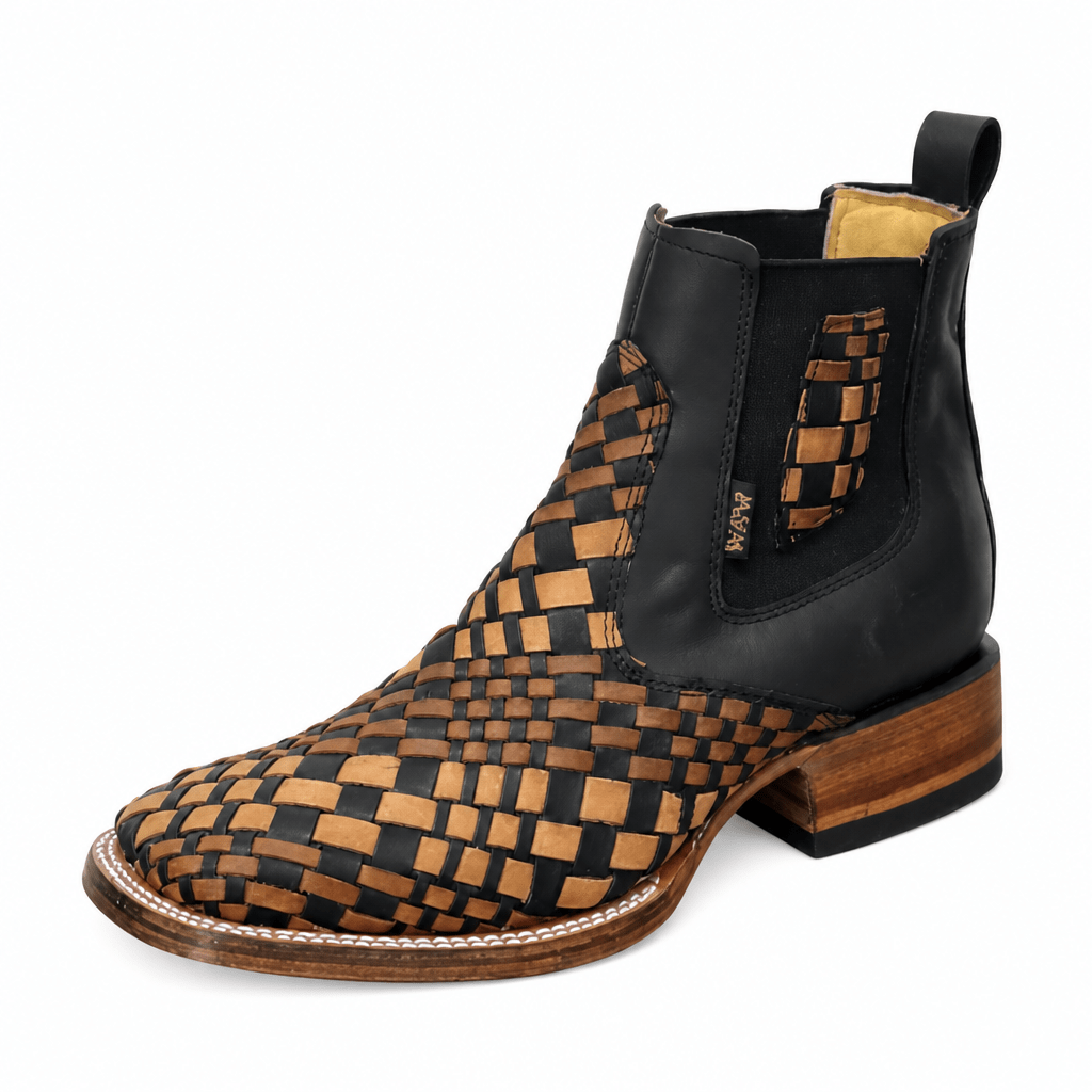 A&A Western Wear Men’s Hand-Woven Leather Square Toe Ankle Boots – Two-Tone - OriginalWestern.com