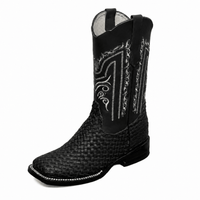 A&A Western Wear Men's Hand-Woven Leather Square Toe Western Boots – Black - OriginalWestern.com