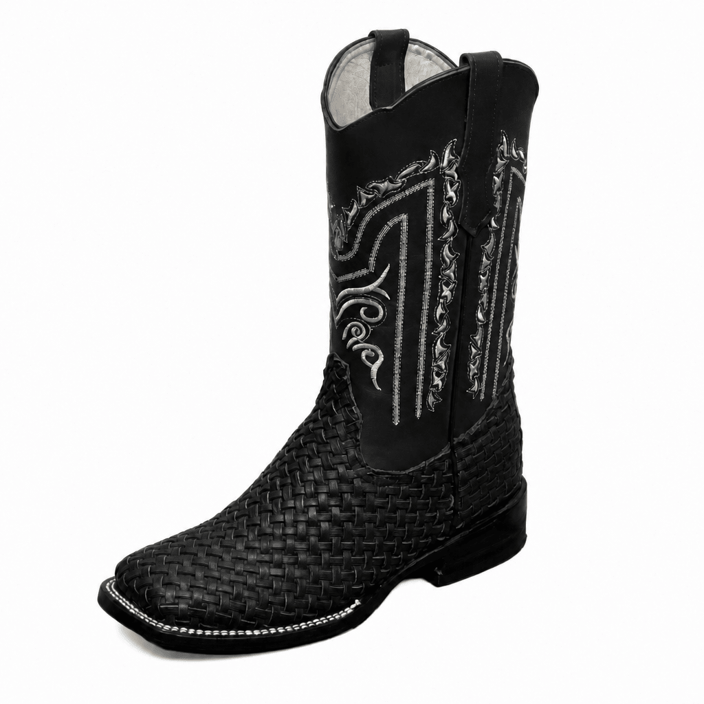 A&A Western Wear Men's Hand-Woven Leather Square Toe Western Boots – Black - OriginalWestern.com