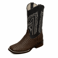A&A Western Wear Men's Hand-Woven Leather Square Toe Western Boots – Brown - OriginalWestern.com